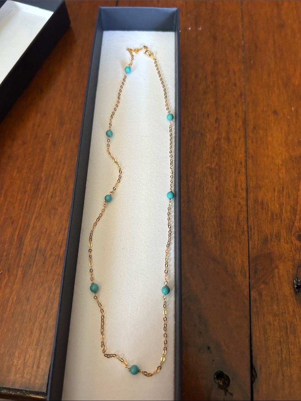 Stefano 14k Yellow  Solid  Gold Station Necklace with Turquoise Beads